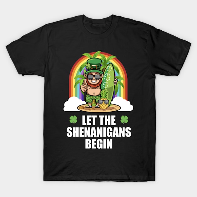 Leprechaun Surfing Shenanigans Funny St Patricks Day T-Shirt by TheBeardComic